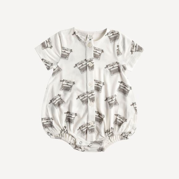NWT Kate Quinn Typewriter Short Sleeve Button Front Bubble Romper Modal 12-18m - Picture 1 of 1